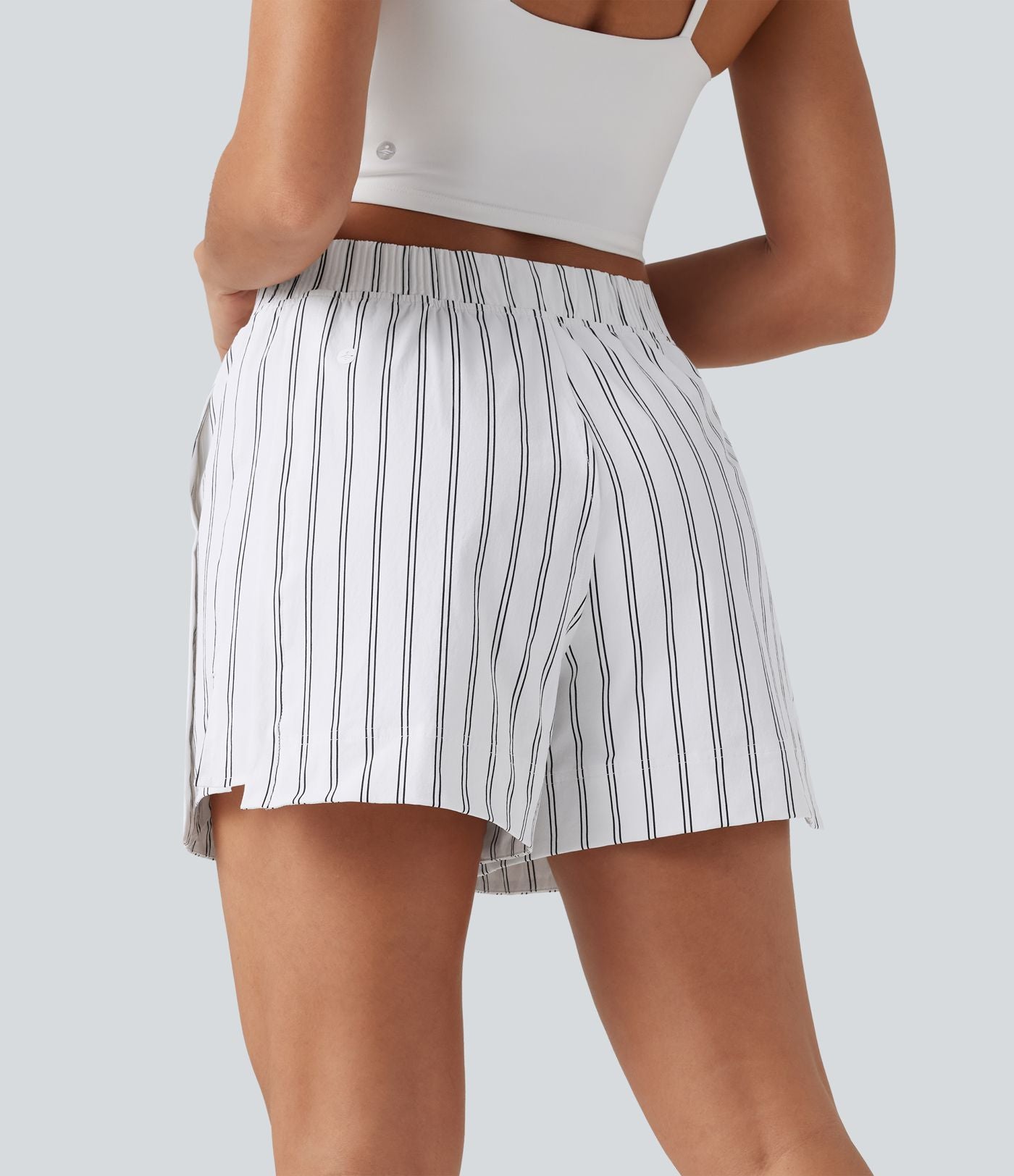 Short de tennis à rayures, taille haute, fente, 10 cm, à poches
