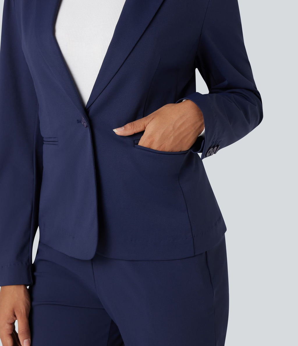 Blazer de travail ajusté col cranté infroissable à manches longues Halara Flex™ Suit avec poches