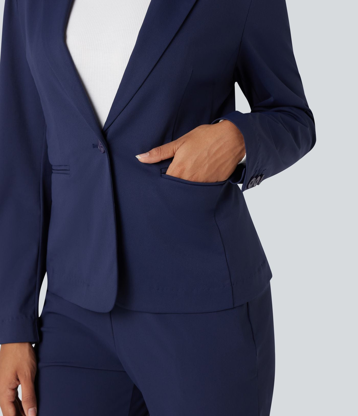 Blazer de travail ajusté col cranté infroissable à manches longues Halara Flex™ Suit avec poches