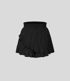 Short Évasés Casual à Taille Haute avec Volants Frisés et Effet Lin