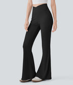 Pantalon large fluide côtelé à taille haute croisée avec poche arrière