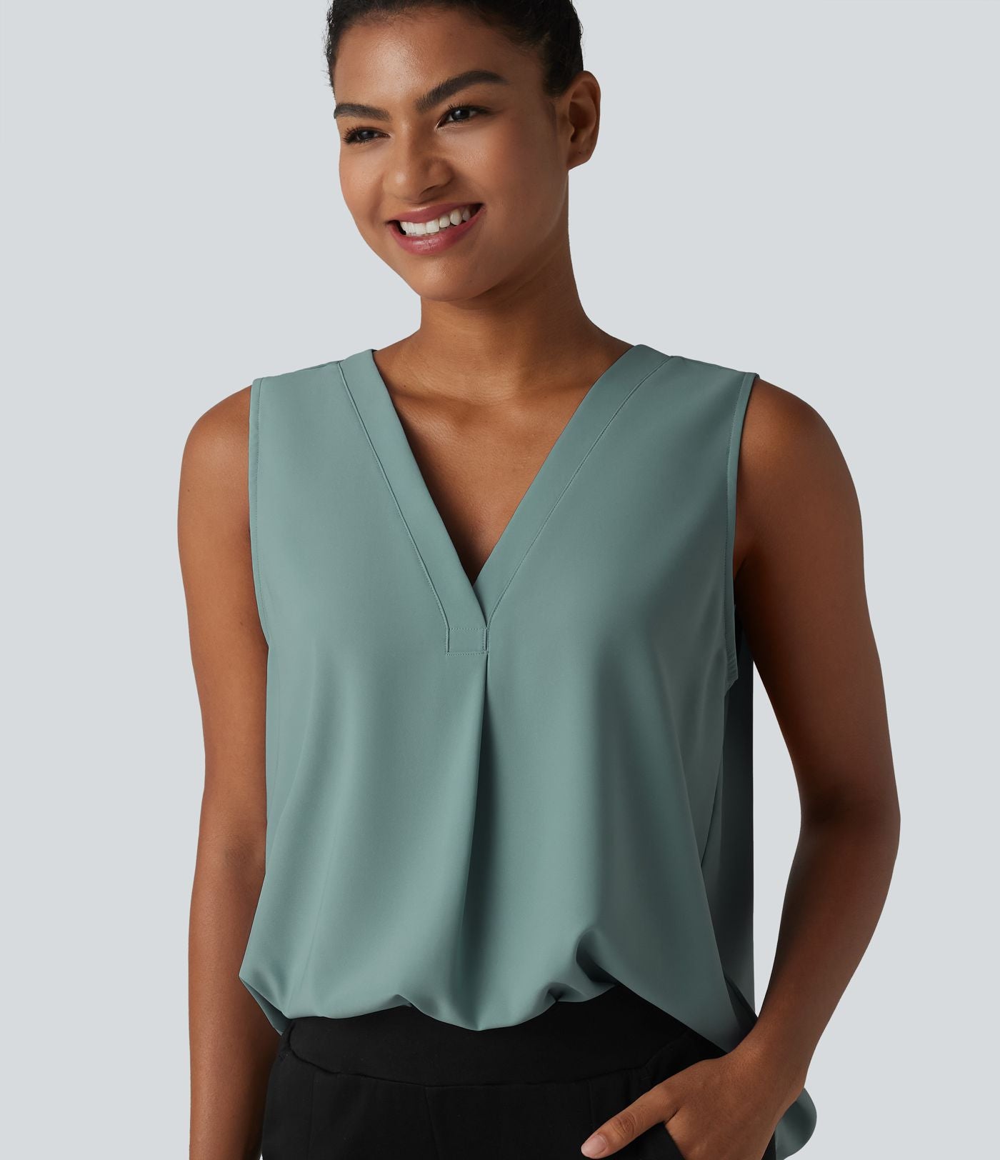 Blouse esprit bureau oversize défroissage facile, sans manches et col V