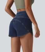 Halara Flex™ Short casual en jean skinny gainant taille haute à ourlet arrondi avec poches