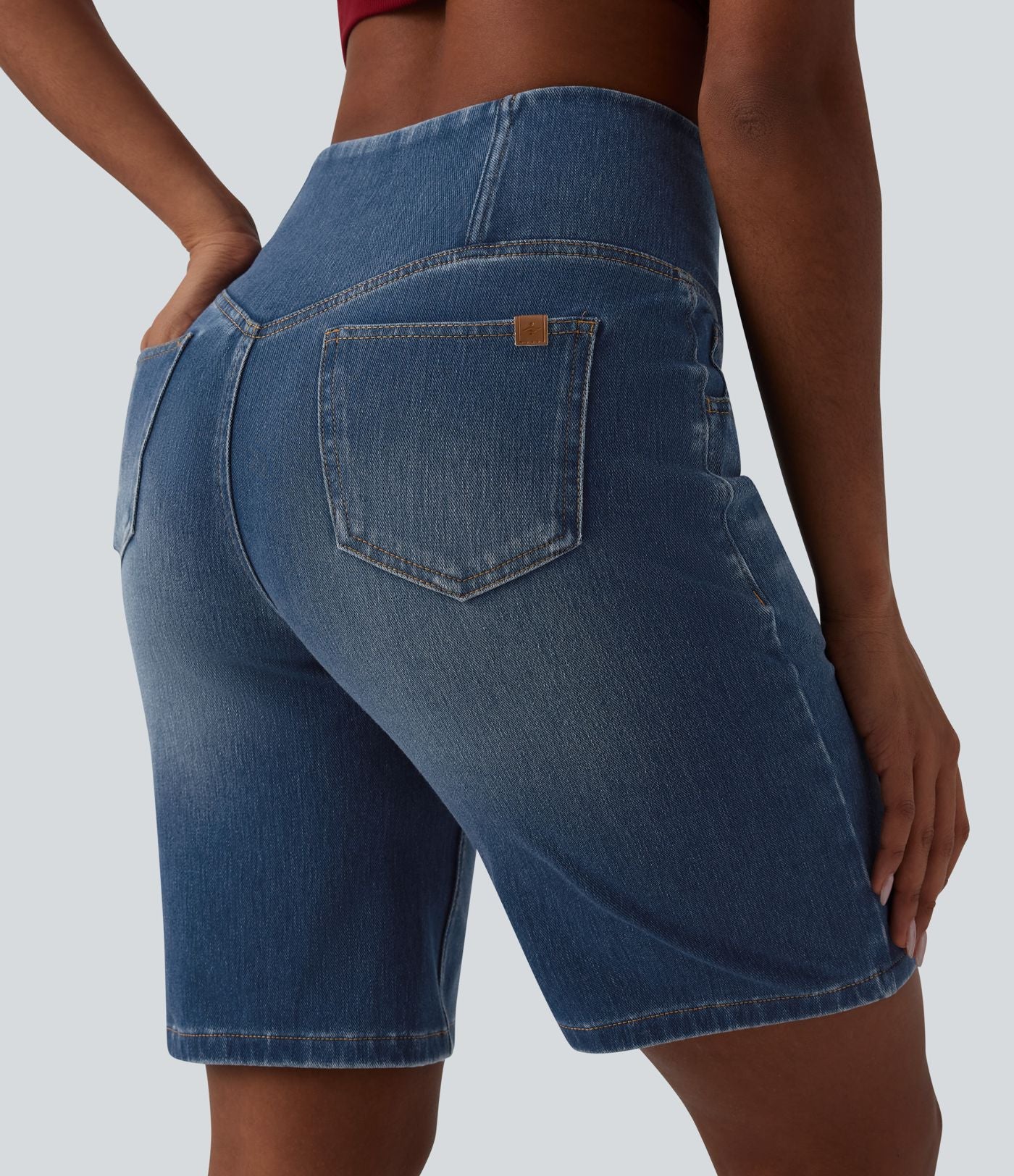 Short en jean Halara Flex™ casual gainant taille haute croisée avec poches