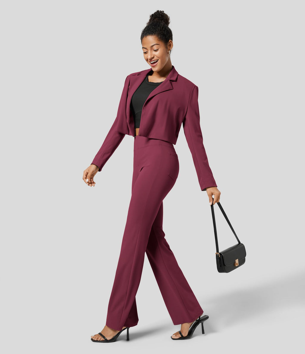 Pantalon tailleur légèrement évasé taille haute avec poches arrière Halara Flex™