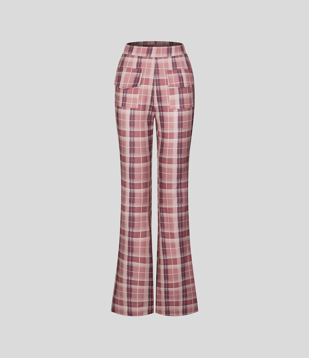 Pantalon Casual à Carreaux Évasé et Taille Haute avec Poches