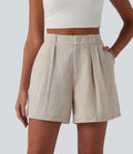 Short casual large aspect lin taille haute avec poches