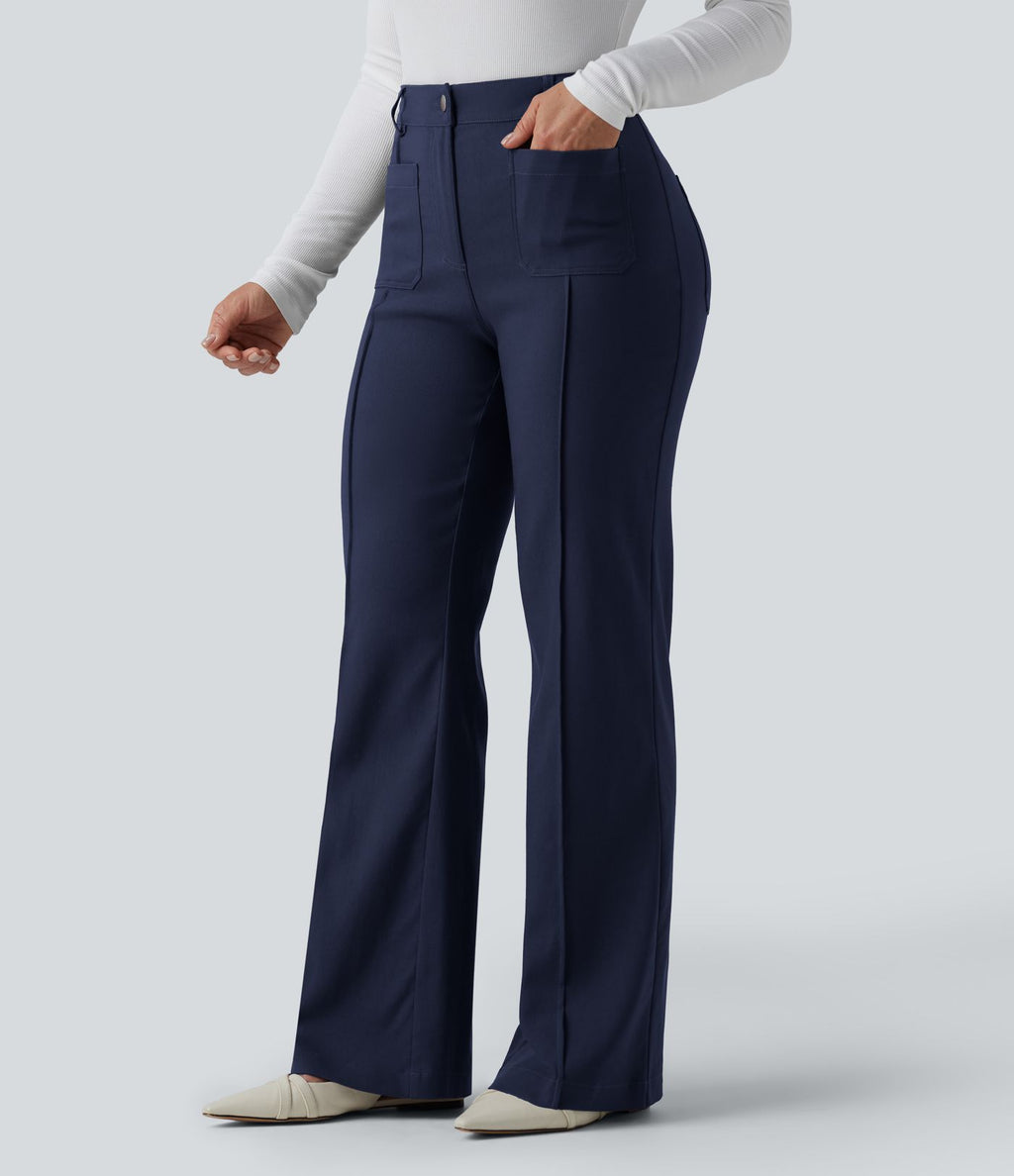 Pantalon tailleur évasé taille haute avec poches