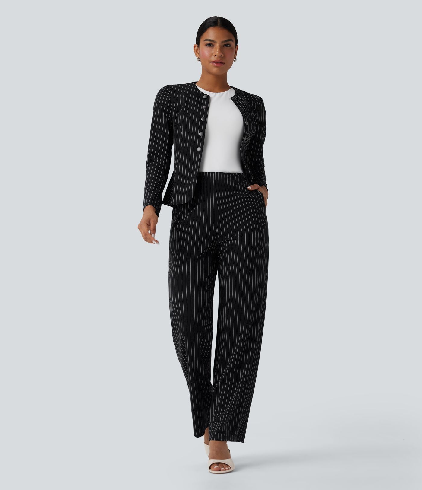 Blazer travail ouvert col rond manches longues