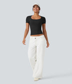 T-shirt décontracté maille côtelée manches courtes