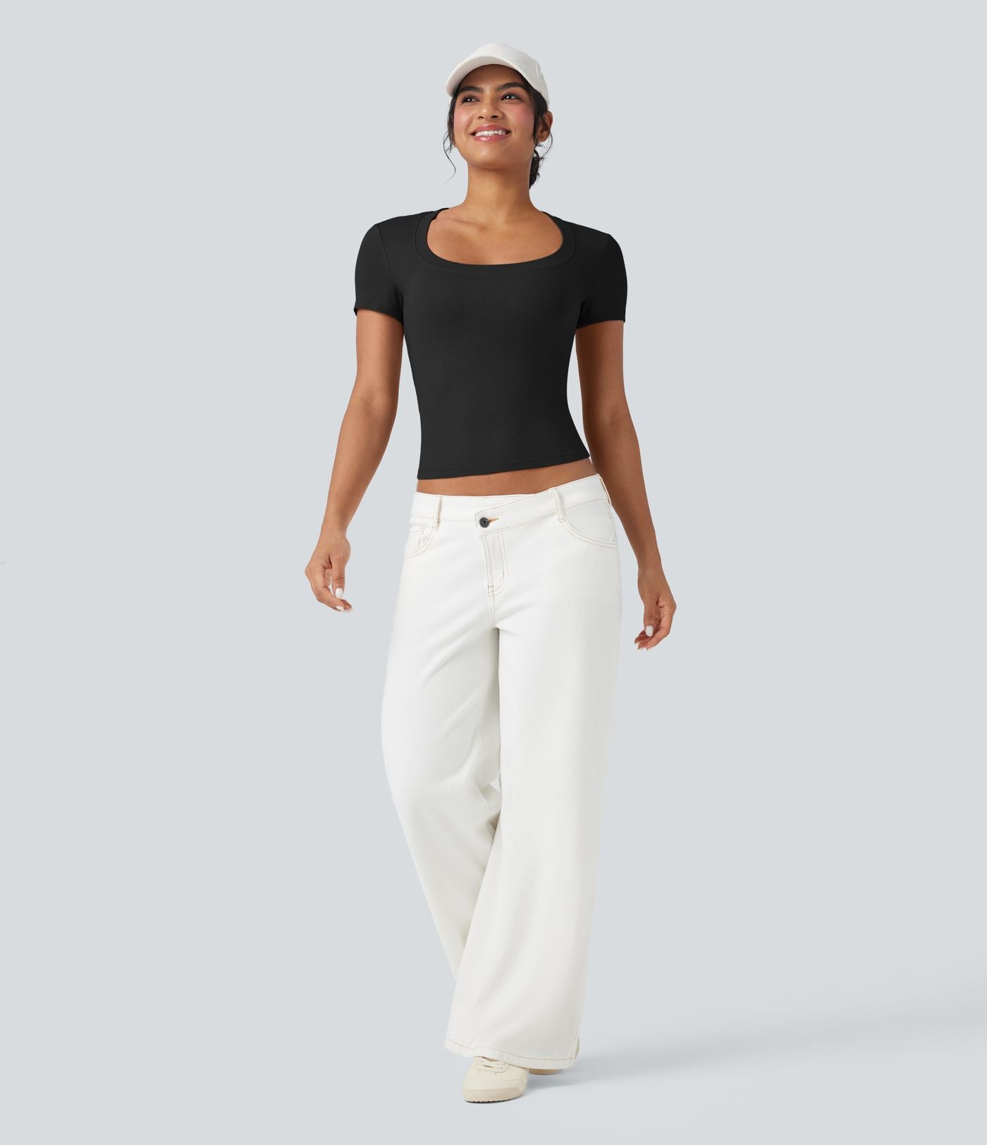T-shirt décontracté maille côtelée manches courtes