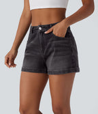 Short 7,5 cm décontracté en jean extensible Halara Flex™ taille moyenne avec boutons, zip et multiples poches