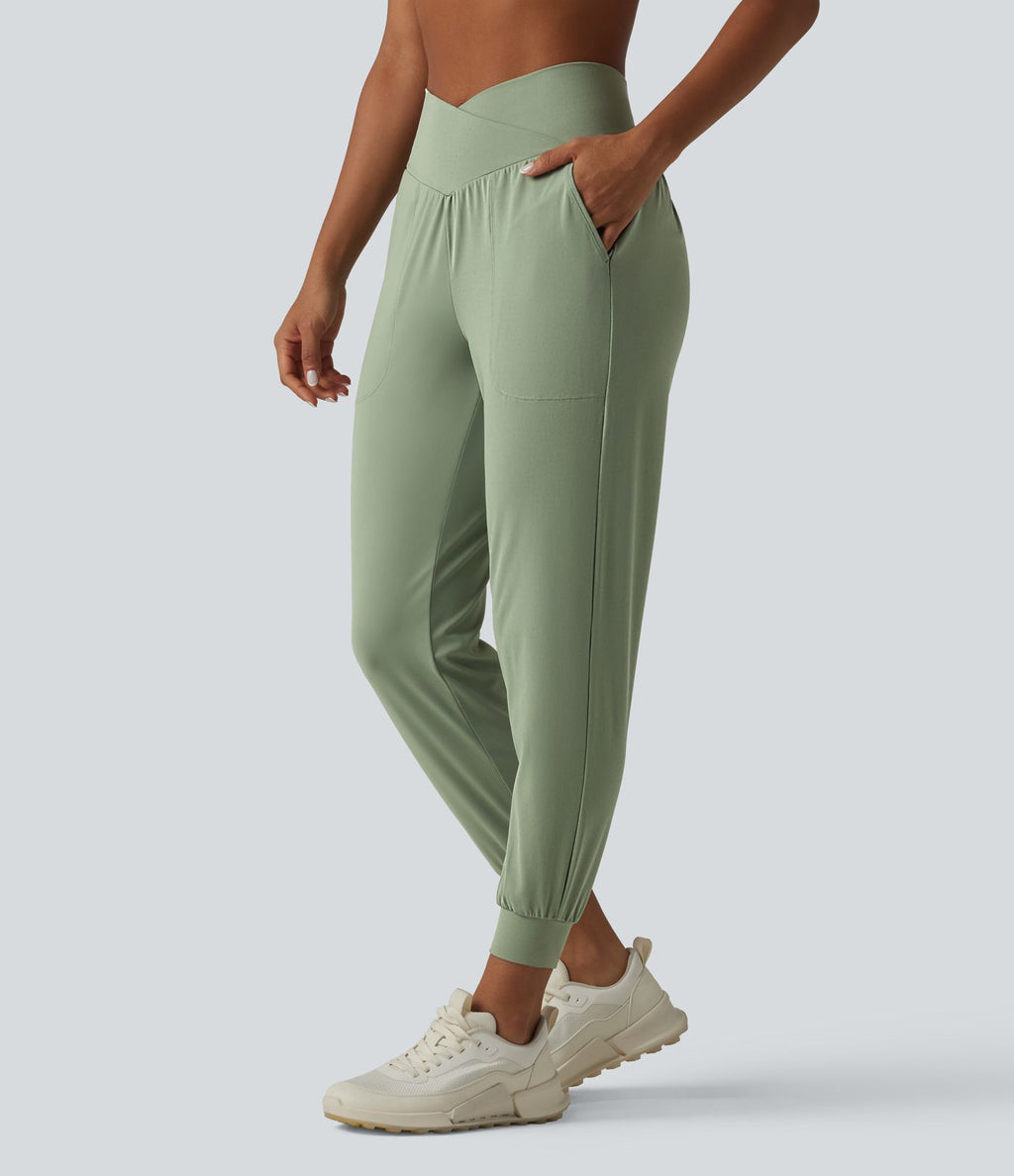 Jogging de yoga SoftlyZero™ taille haute, coupe fuselée et croisée, avec poches - Protection solaire UPF50+
