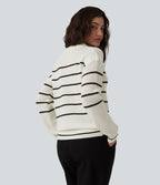 Pull casual col V manches longues à rayures