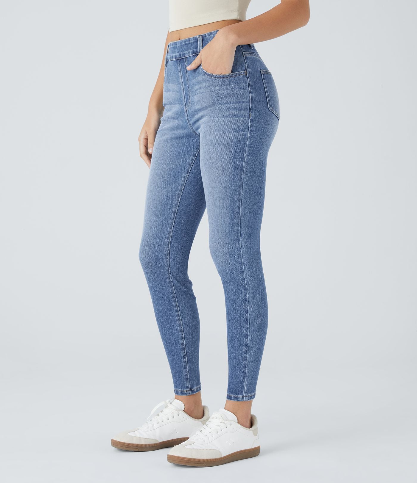 Jean skinny 7/8 décontracté taille mi-haute Halara Flex™ avec poches à enfiler