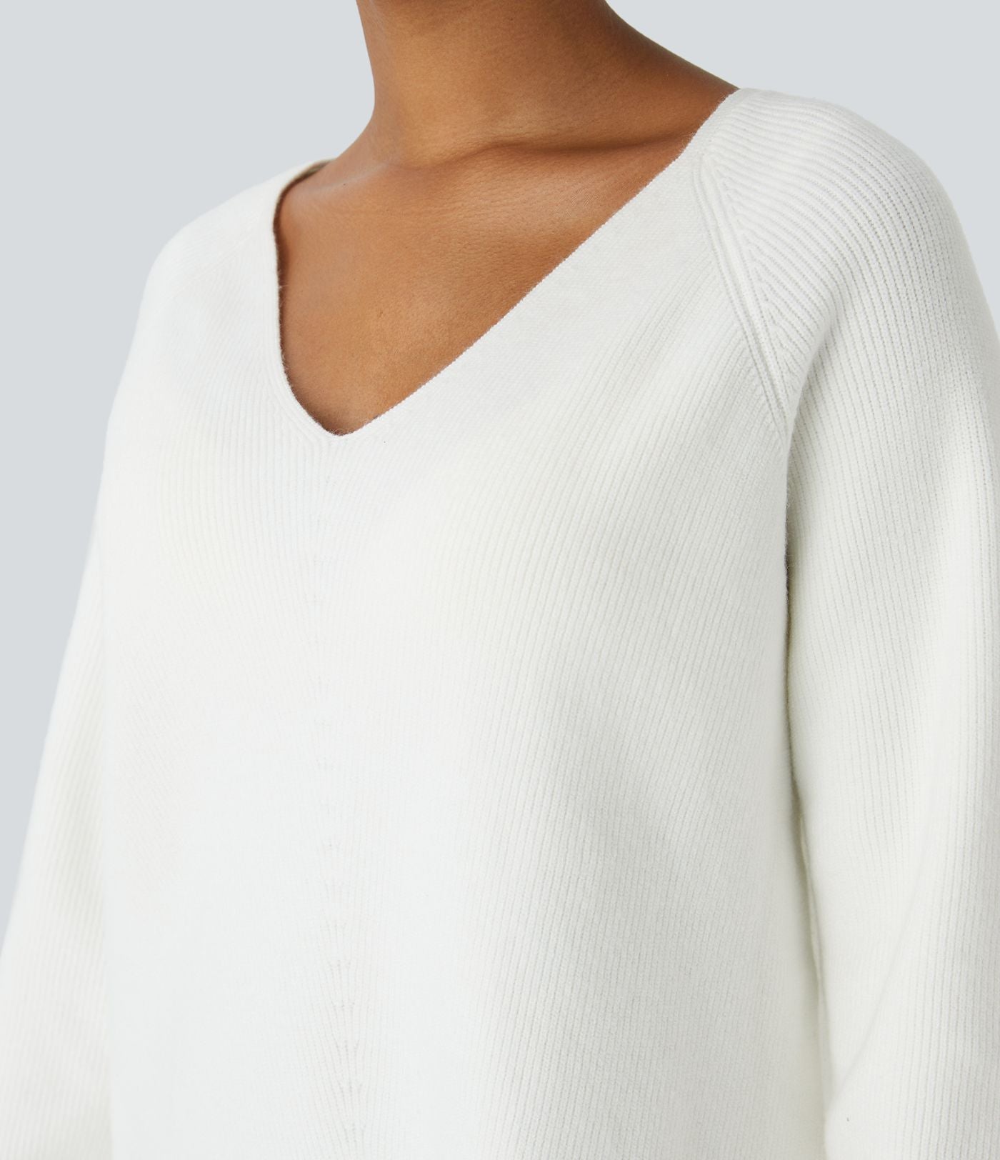 Pull décontracté fendu à col en V et manches longues