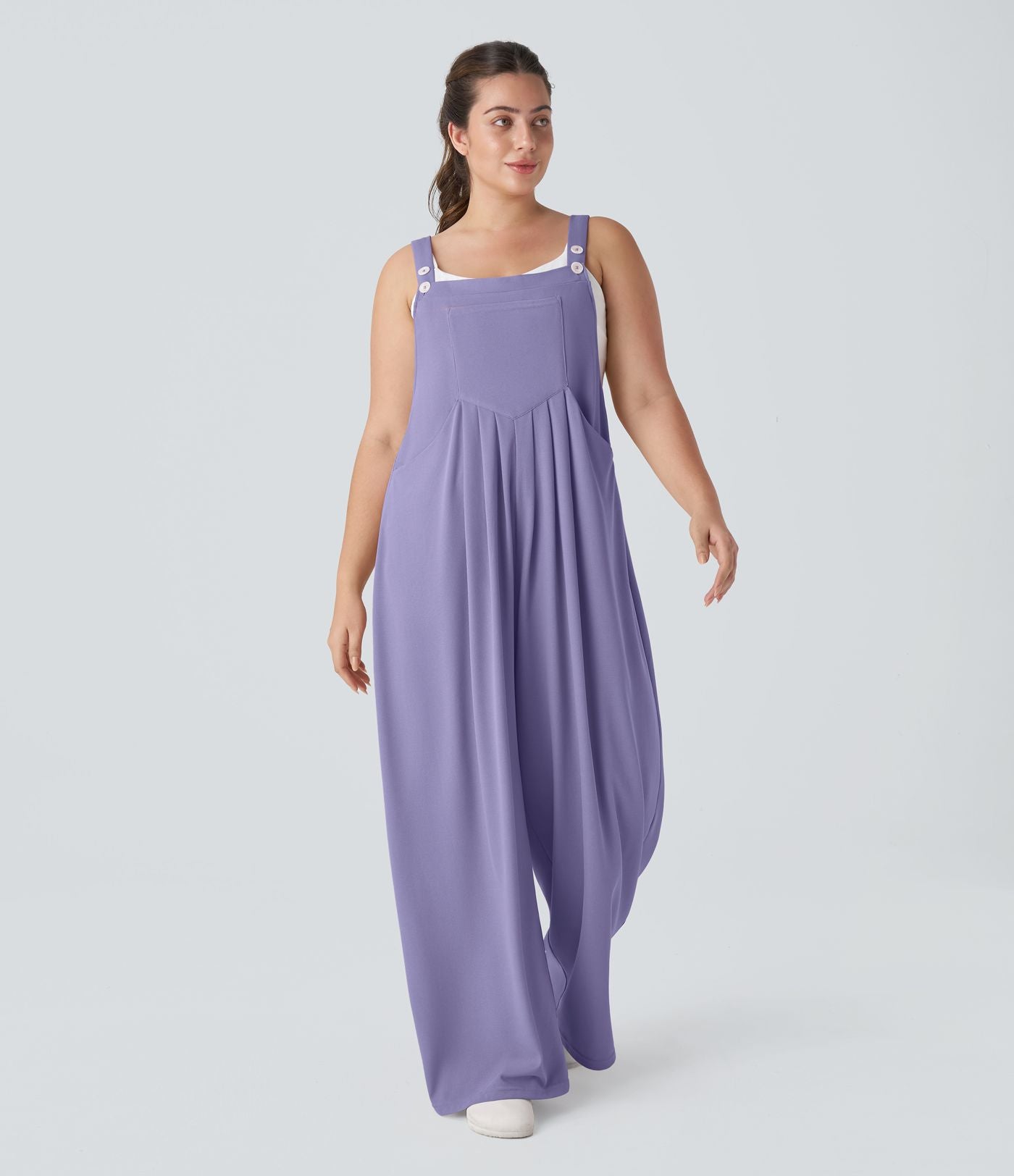 Salopette Casual Grande Taille en Gaufré avec Bretelles Ajustables Boutons et Poches Multiples