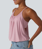 Débardeur décontracté col U froncé 2-en-1 avec brassière intégrée effet frais InstantCool séchage rapide, protection solaire UPF50+