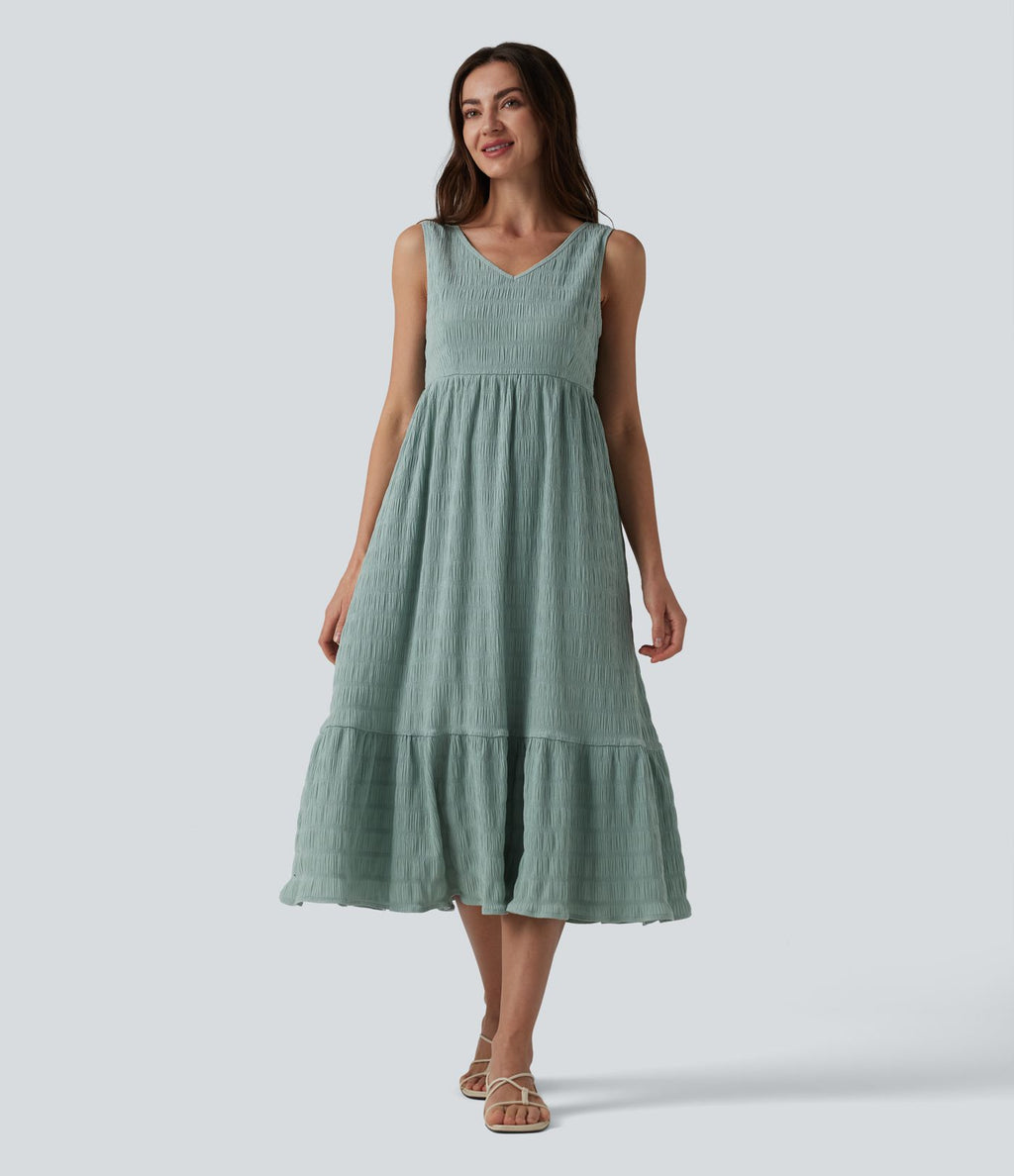 Robe midi décontractée sans manches à col en V