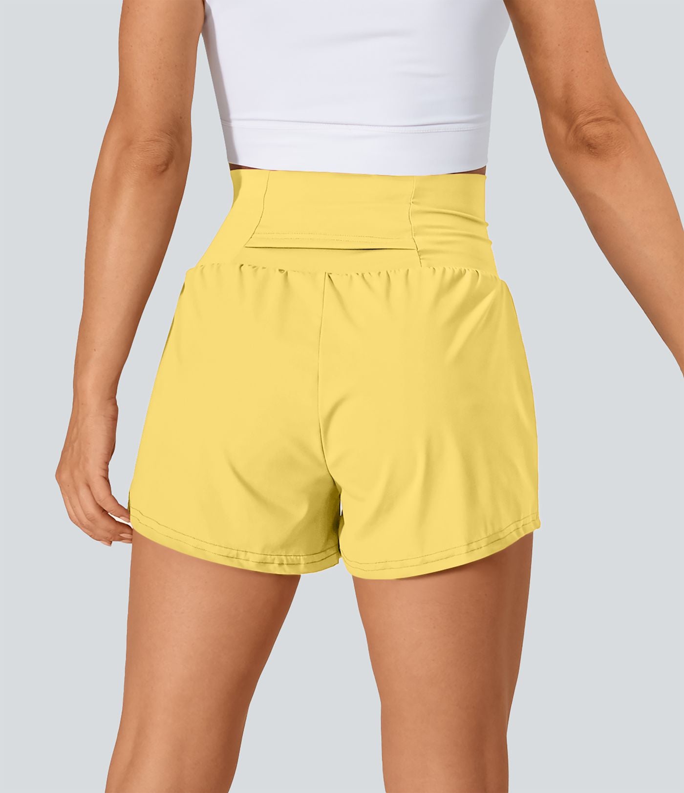Short 7,5cm Yoga 2 en 1 Super Taille Haute Poches Arrière Poches Cachées Latérales