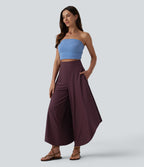 Pantalon ample gainant taille haute à ourlet volants avec poches