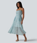 Robe nuisette midi casual fluide en mousseline à imprimé floral, fronces et bretelles réglables avec poches