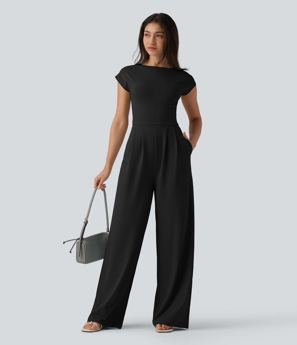 Combinaison casual dos ouvert torsadé avec soutien-gorge intégré et poches – Easy Peasy