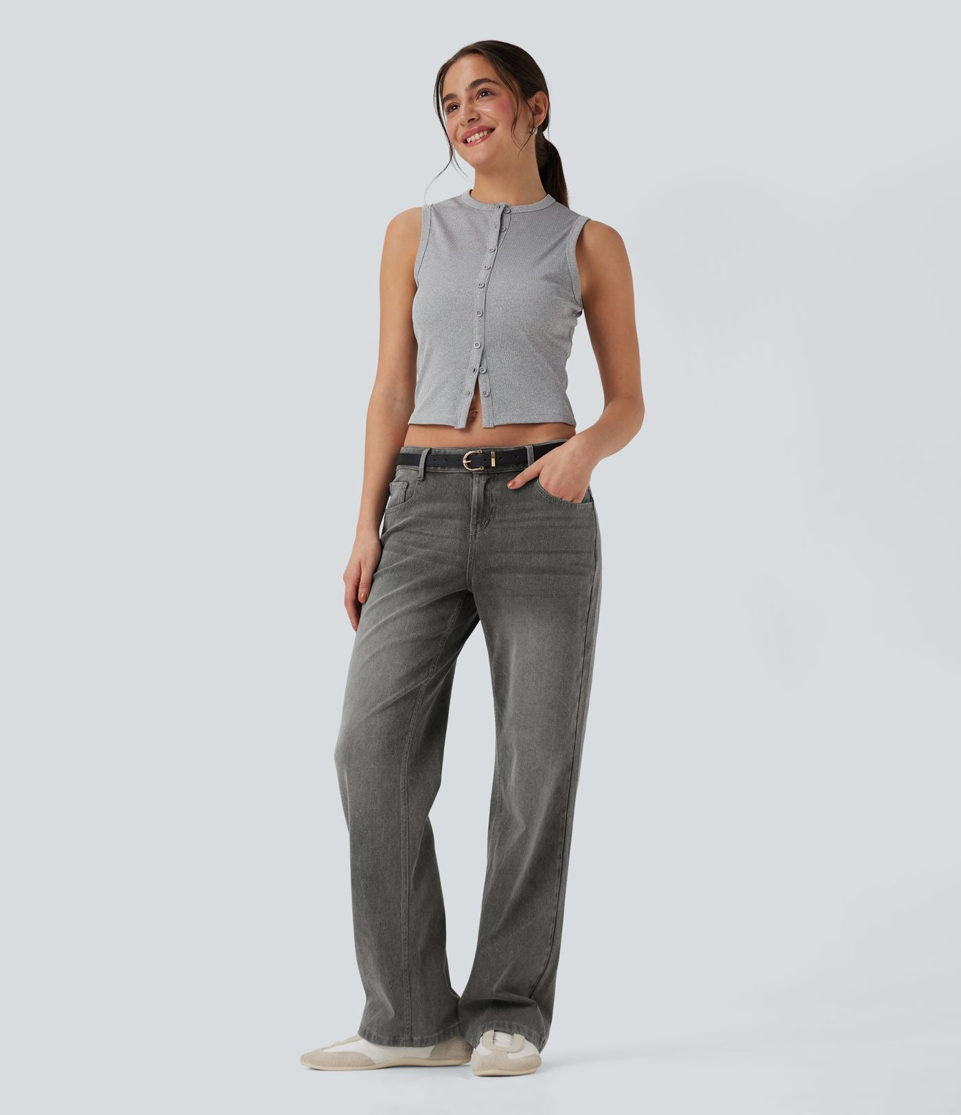 Jean décontracté Halara Flex™ taille basse coupe droite avec poches