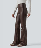 Pantalon évasé décontracté gainant taille haute extensible en molleton PU avec poches