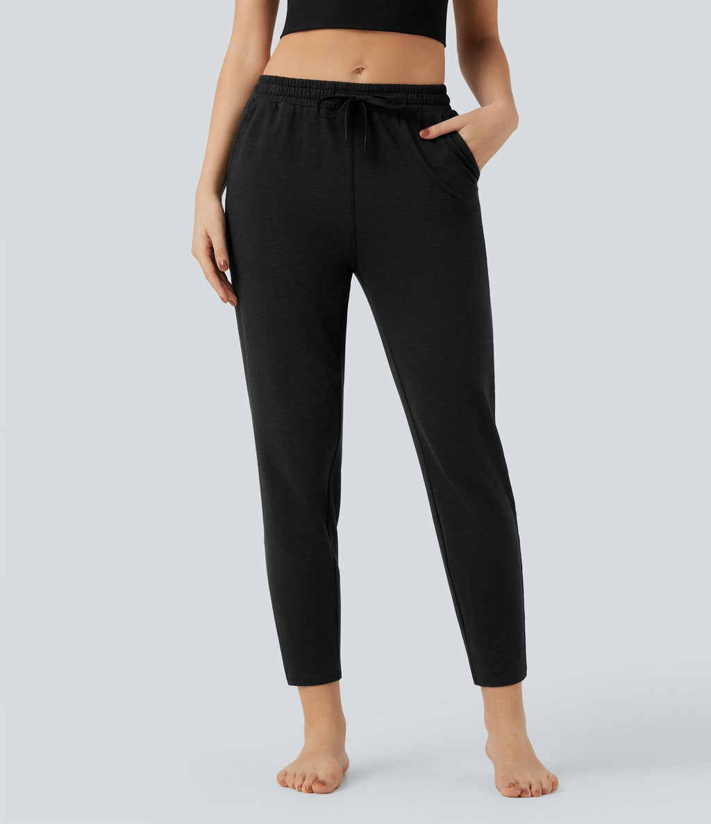 Pantalon jogging détente thermique chiné taille mi-haute séchage rapide avec cordon et poches - UPF40+