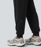 Jogging taille haute froncé chiné avec poches