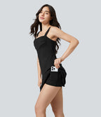 Softlyzero™ Plush Robe Sport Mini à Évasement avec Poches 2-en-1 Dos Nu - Édition Easy Peasy