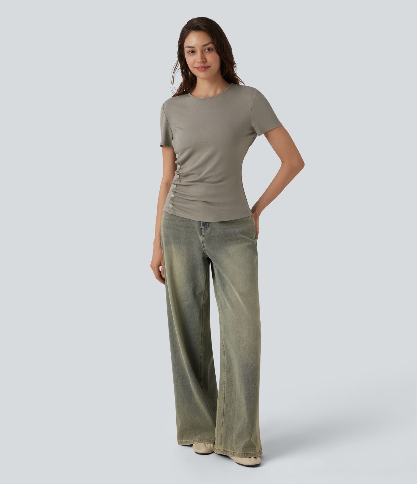 T-shirt col rond manches courtes avec boutons-pression