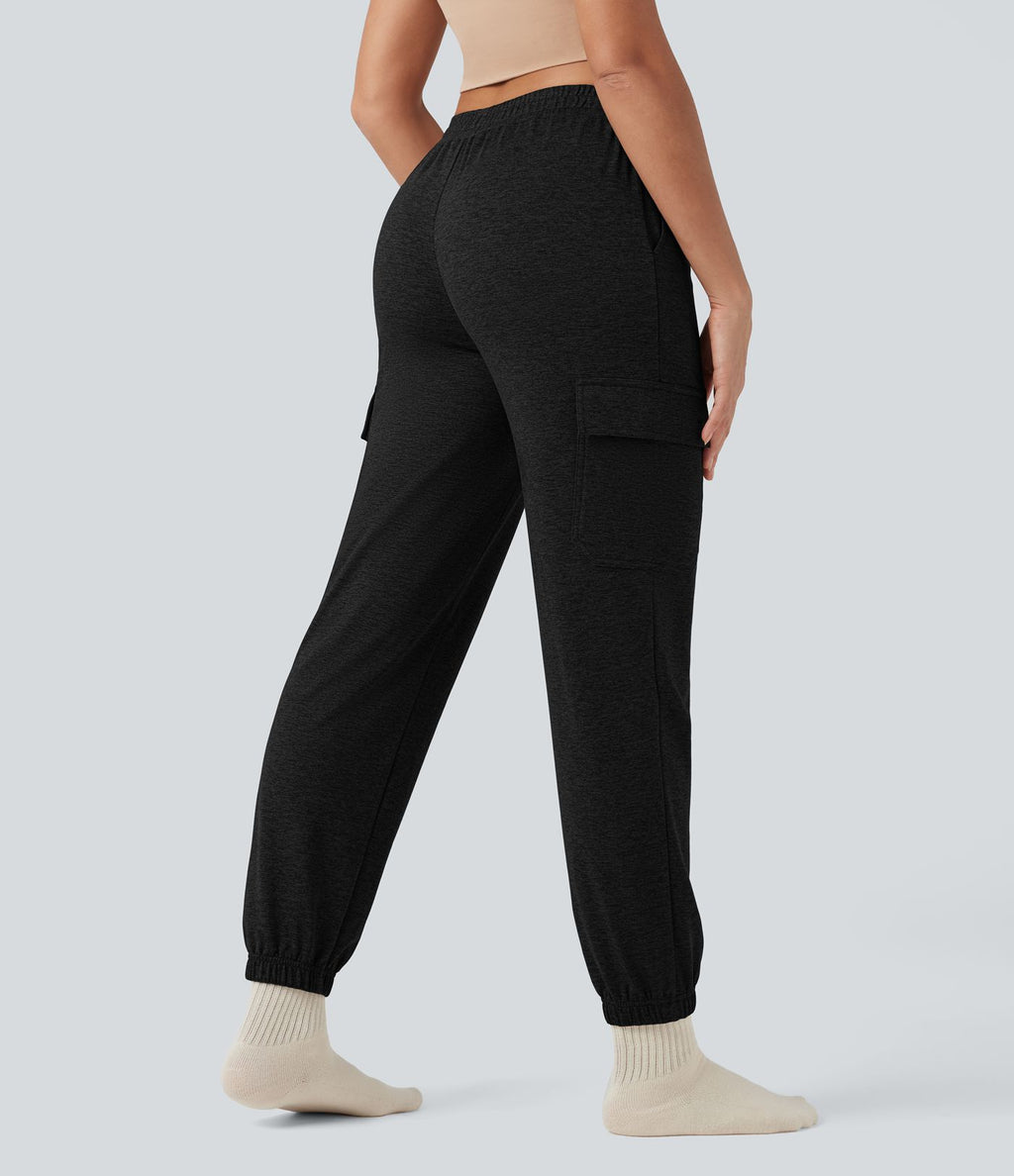 Jogging jogging cargo thermique décontraction taille mi-haute séchage rapide chiné avec poches - UPF40+