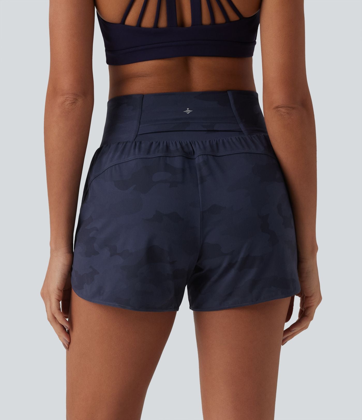 Short de running 2 en 1 Halara UltraSculpt™ gainant imprimé camouflage, taille haute, ourlet incurvé, 10 cm, avec poche