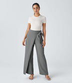 Pantalon Tailleur Large Fluide Taille Haute Fermeture Éclair Invisible