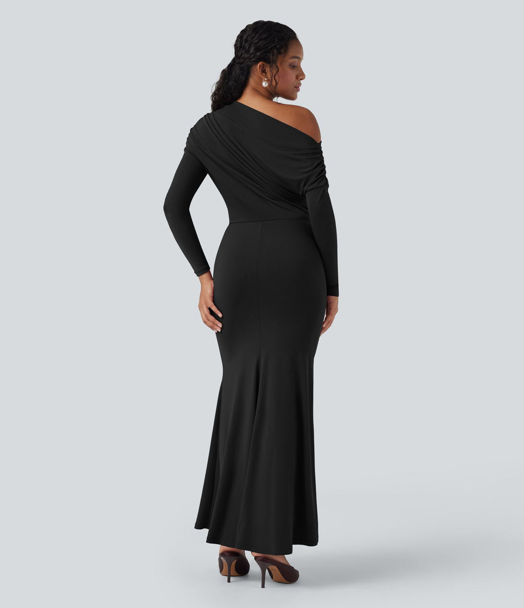 Robe sirène longue à manches longues, épaules dénudées