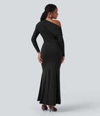Robe sirène longue à manches longues, épaules dénudées
