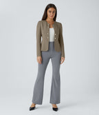 Blazer tailleur ajusté à col rond, manches longues avec boutons décoratifs