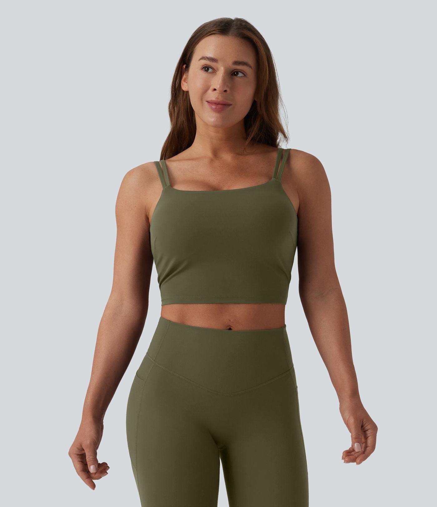Débardeur de yoga cropped Halara UltraSculpt™ à doubles bretelles dos torsadé ouvert avec soutien-gorge intégré – Bonnets E-G