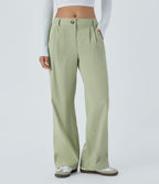Pantalon décontracté droit taille moyenne à bouton, fermeture éclair et poches latérales