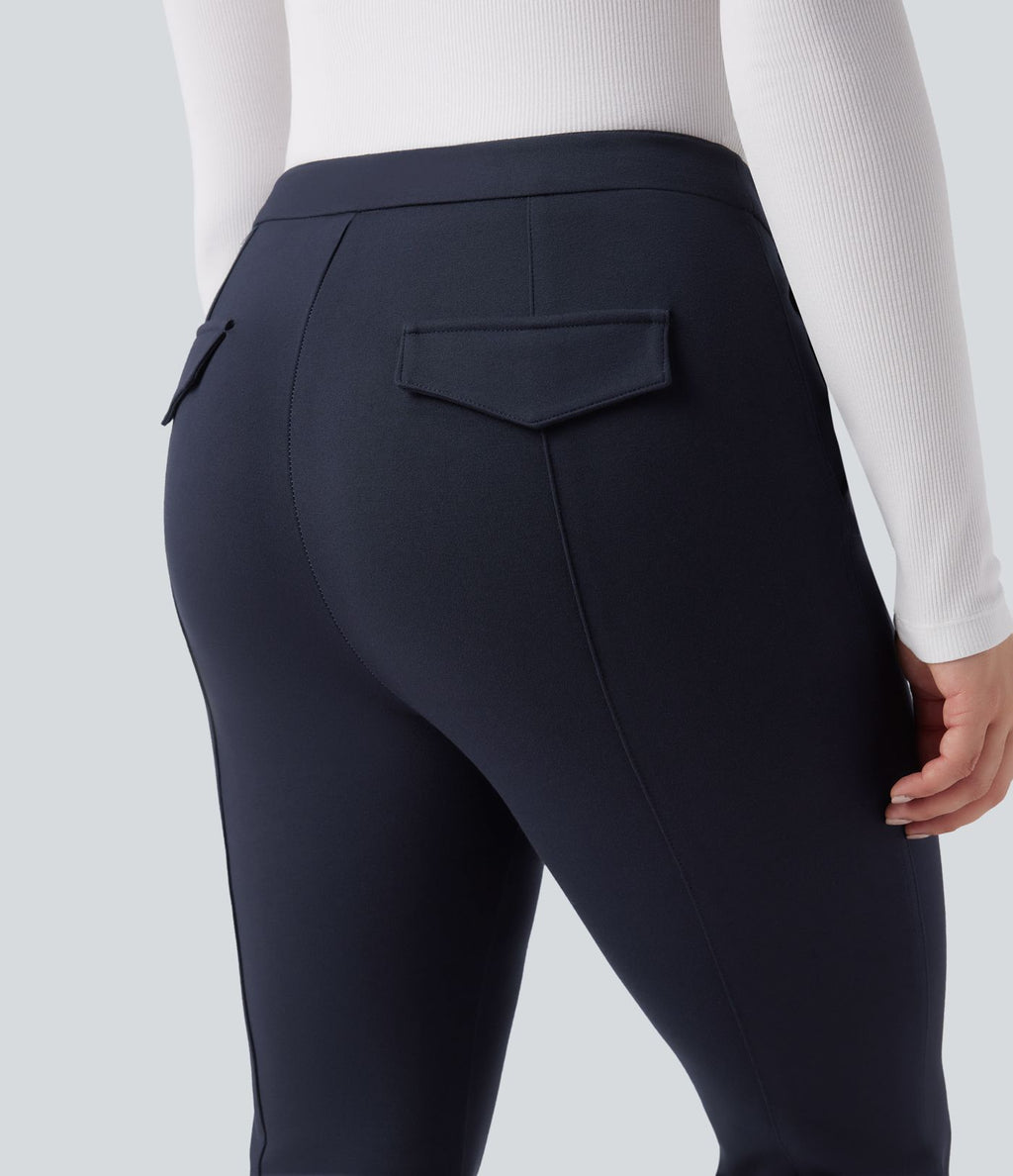 Pantalon tailleur évasé taille haute avec poches