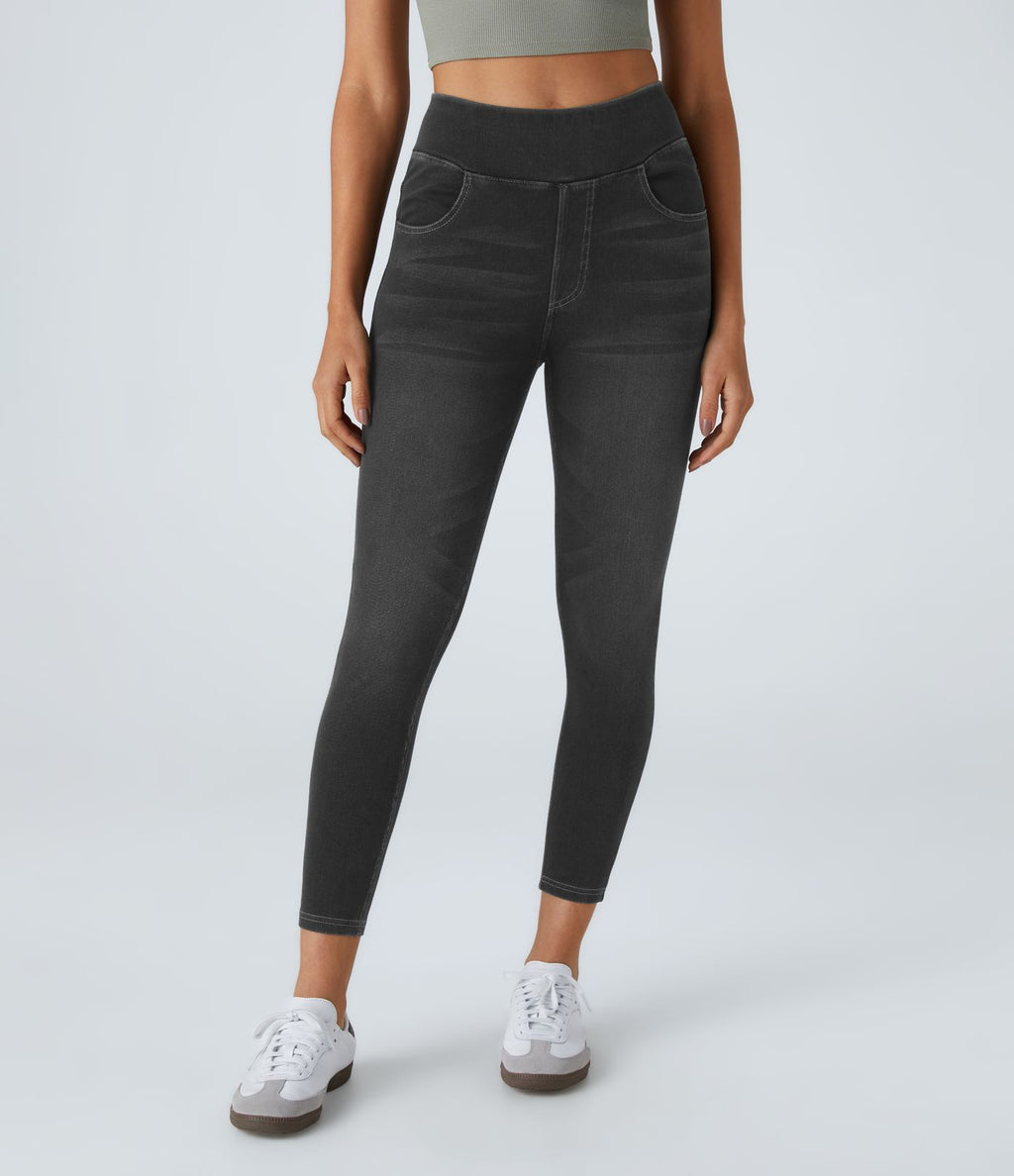 Leggings 7/8 décontractés en denim taille haute avec poches Halara Flex™