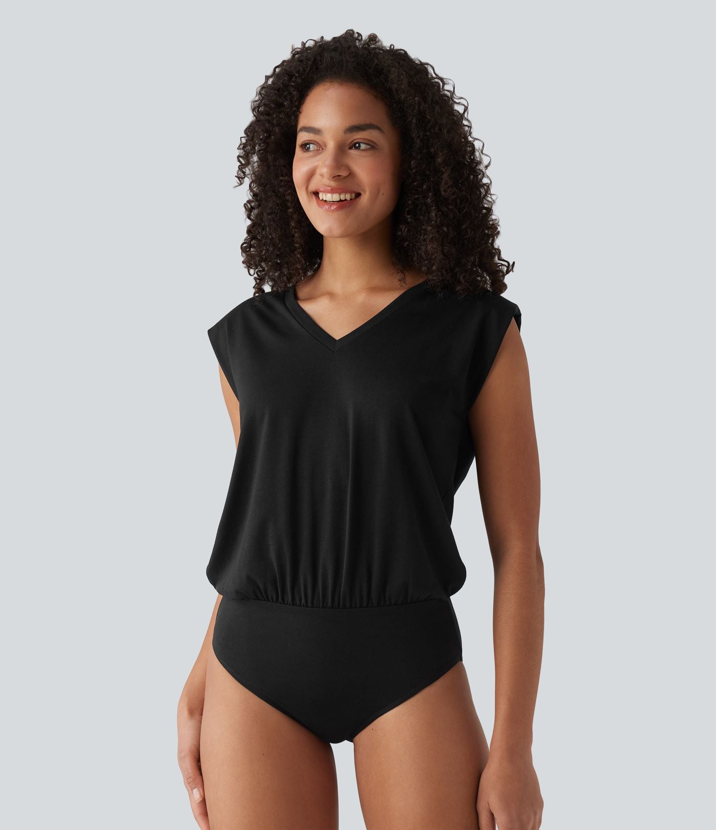 Body décontracté col V manches courtes avec épaulettes