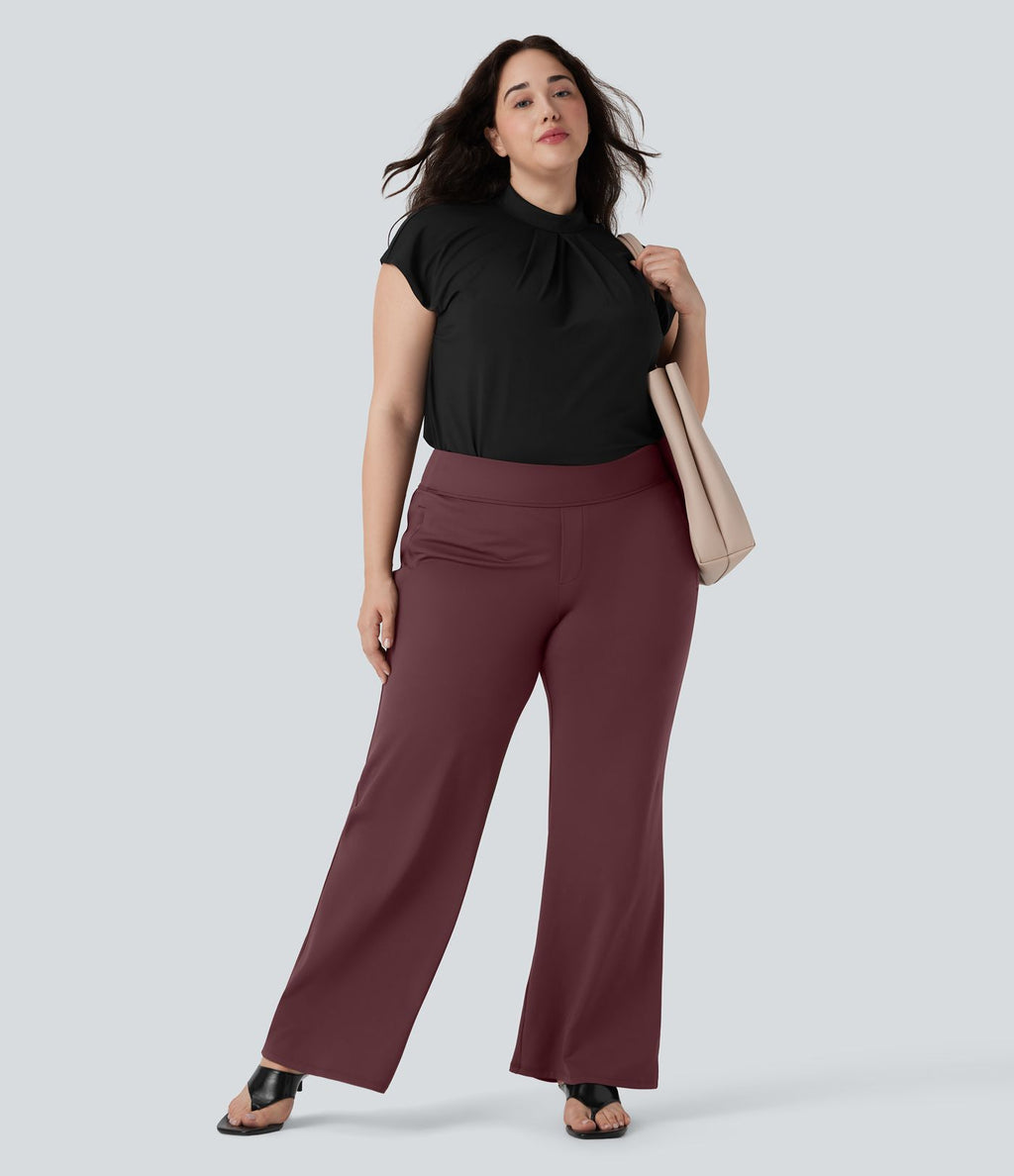 Pantalon tailleur évasé grande taille taille haute Halara Flex™ DayStretch avec poches zippées latérales