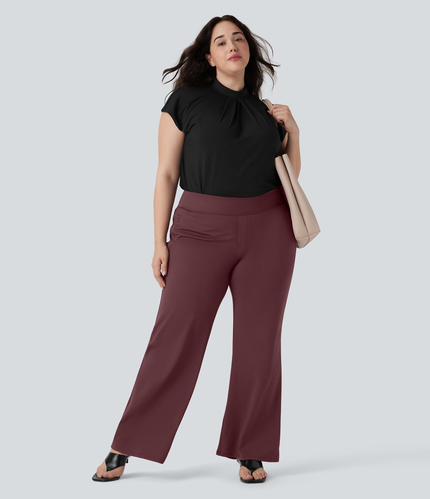 Pantalon tailleur évasé grande taille taille haute Halara Flex™ DayStretch avec poches zippées latérales
