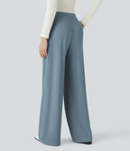 Halara Flex™ Pantalon Tailleur Évasé à Taille Haute Sculptant la Silhouette avec Poches Latérales Micro Waffle
