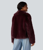 Manteau cape fausse fourrure col revers manches longues avec poches