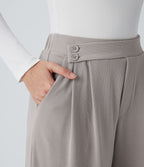 Pantalon taille haute décontracté large en maille gaufrée, avec poches