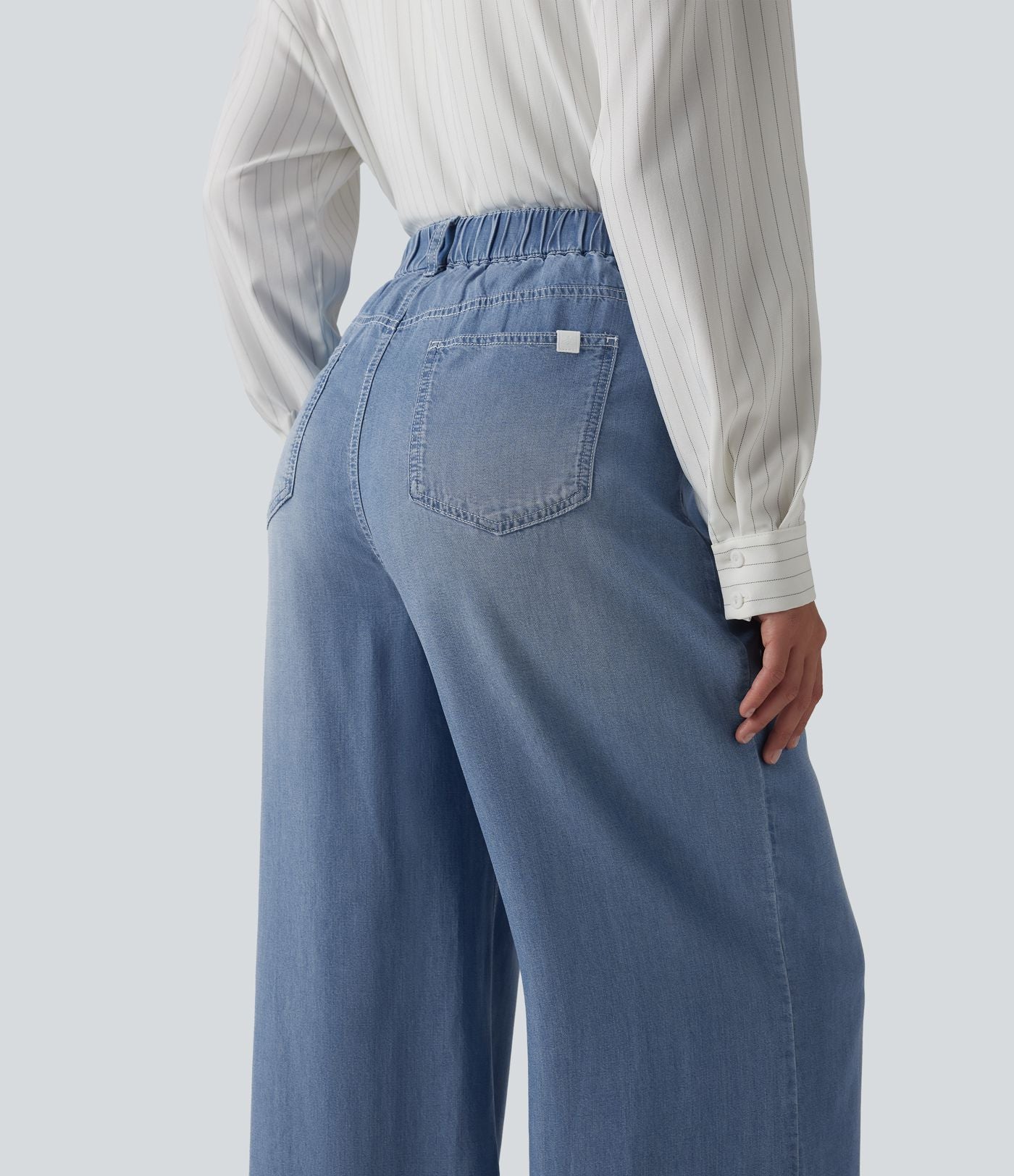 Jean large casual taille haute en lyocell avec poches